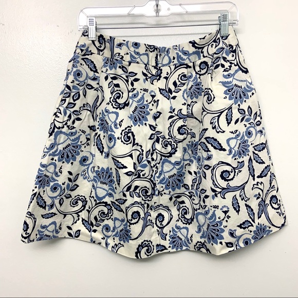 LOFT Blue White Flower A-line Box Pleat Mini Skirt - Picture 2 of 7